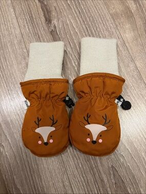 Children's Reindeer Mittens in Rust Orange - Cozy Winter Gloves